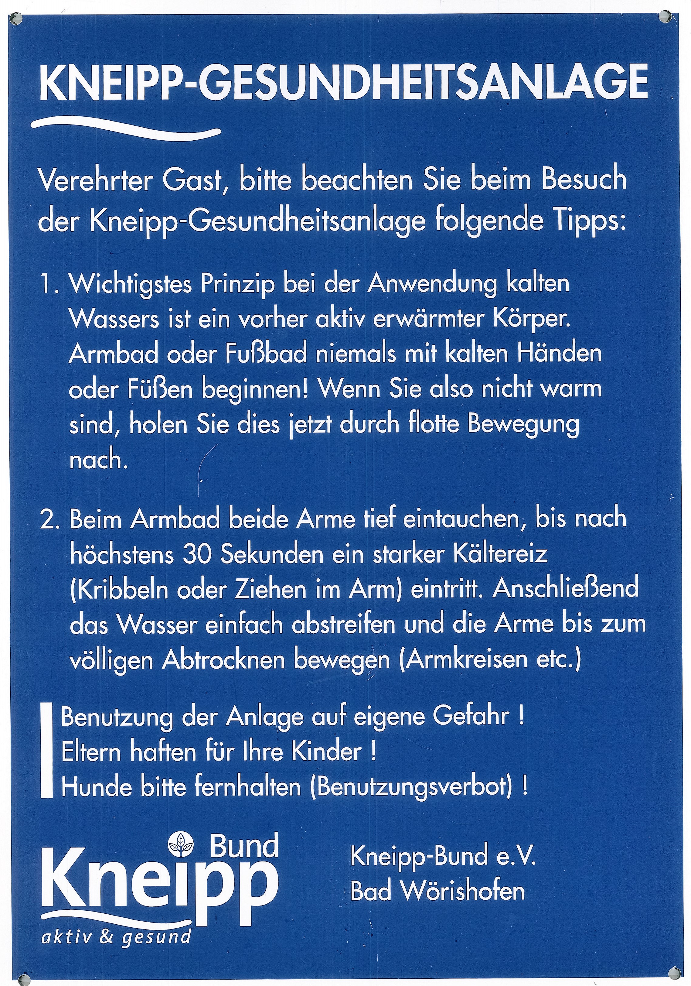 Benutzerhinweisschild "Armbad"