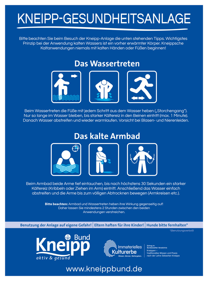 Benutzerhinweisschild "Armbad und Wassertreten" mit Bildern